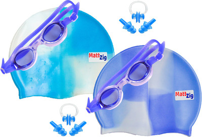 

MattZig Zigsy (Two Swimming Caps + Two Swimming Goggles + Two Nose Clips + Two Pairs of Ear Plugs) Swimming Kit
