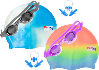 

MattZig Zigsy (Two Swimming Caps + Two Swimming Goggles + Two Nose Clips + Two Pairs of Ear Plugs) Swimming Kit