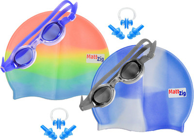 

MattZig Zigsy (Two Swimming Caps + Two Swimming Goggles + Two Nose Clips + Two Pairs of Ear Plugs) Swimming Kit