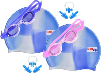 

MattZig Zigsy (Two Swimming Caps + Two Swimming Goggles + Two Nose Clips + Two Pairs of Ear Plugs) Swimming Kit