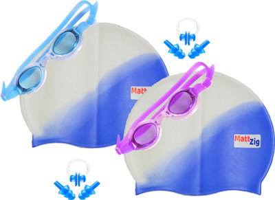 

MattZig Zigsy (Two Swimming Caps + Two Swimming Goggles + Two Nose Clips + Two Pairs of Ear Plugs) Swimming Kit