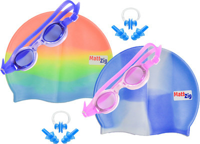 

MattZig Zigsy (Two Swimming Caps + Two Swimming Goggles + Two Nose Clips + Two Pairs of Ear Plugs) Swimming Kit