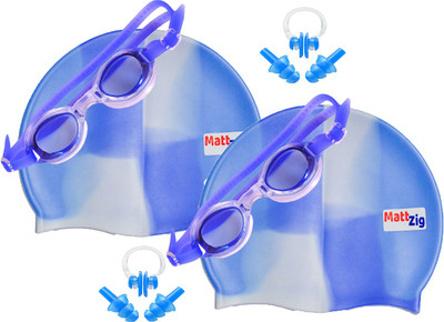 

MattZig Zigsy (Two Swimming Caps + Two Swimming Goggles + Two Nose Clips + Two Pairs of Ear Plugs) Swimming Kit