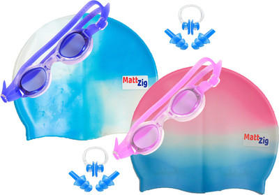 

MattZig Zigsy (Two Swimming Caps + Two Swimming Goggles + Two Nose Clips + Two Pairs of Ear Plugs) Swimming Kit