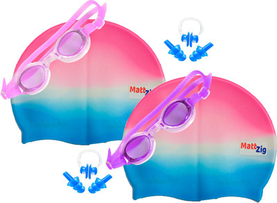 

MattZig Zigsy (Two Swimming Caps + Two Swimming Goggles + Two Nose Clips + Two Pairs of Ear Plugs) Swimming Kit