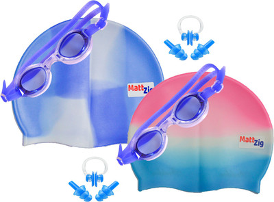 

MattZig Zigsy (Two Swimming Caps + Two Swimming Goggles + Two Nose Clips + Two Pairs of Ear Plugs) Swimming Kit
