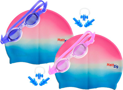 

MattZig Zigsy (Two Swimming Caps + Two Swimming Goggles + Two Nose Clips + Two Pairs of Ear Plugs) Swimming Kit