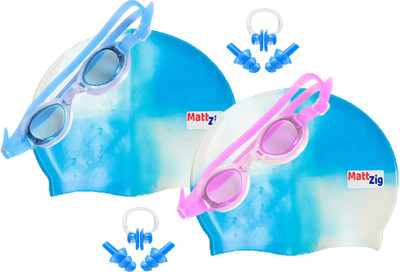 

MattZig Zigsy (Two Swimming Caps + Two Swimming Goggles + Two Nose Clips + Two Pairs of Ear Plugs) Swimming Kit