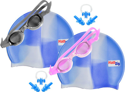 

MattZig Zigsy (Two Swimming Caps + Two Swimming Goggles + Two Nose Clips + Two Pairs of Ear Plugs) Swimming Kit