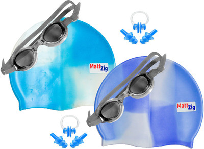 

MattZig Zigsy (Two Swimming Caps + Two Swimming Goggles + Two Nose Clips + Two Pairs of Ear Plugs) Swimming Kit