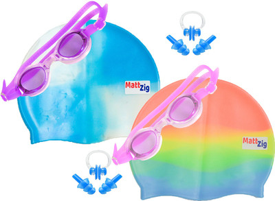 

MattZig Zigsy (Two Swimming Caps + Two Swimming Goggles + Two Nose Clips + Two Pairs of Ear Plugs) Swimming Kit