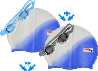 

MattZig Zigsy (Two Swimming Caps + Two Swimming Goggles + Two Nose Clips + Two Pairs of Ear Plugs) Swimming Kit