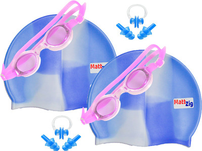 

MattZig Zigsy (Two Swimming Caps + Two Swimming Goggles + Two Nose Clips + Two Pairs of Ear Plugs) Swimming Kit