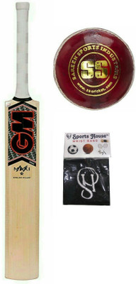 

GM MAXI ENGLISH WILLOW CRICKET BAT SHORT HANDLE - FULL SIZE (PACK OF 1) + SS WORLD CRICKET LEATHER BALL (PACK OF 1) WITH SPORTSHOUSE COTTON WRIST BAND - Cricket Kit