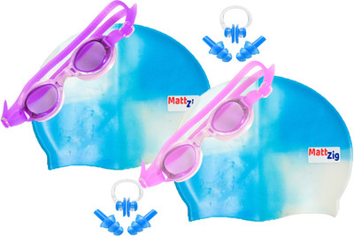 

MattZig Zigsy (Two Swimming Caps + Two Swimming Goggles + Two Nose Clips + Two Pairs of Ear Plugs) Swimming Kit