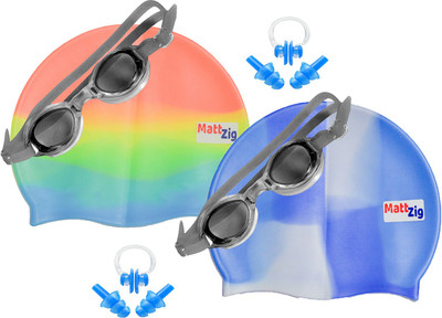 

MattZig Zigsy (Two Swimming Caps + Two Swimming Goggles + Two Nose Clips + Two Pairs of Ear Plugs) Swimming Kit