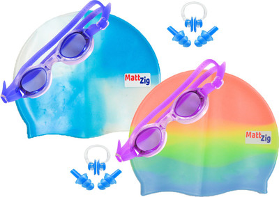 

MattZig Zigsy (Two Swimming Caps + Two Swimming Goggles + Two Nose Clips + Two Pairs of Ear Plugs) Swimming Kit