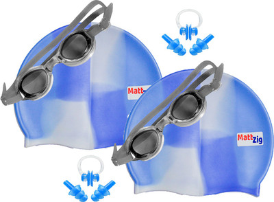 

MattZig Zigsy (Two Swimming Caps + Two Swimming Goggles + Two Nose Clips + Two Pairs of Ear Plugs) Swimming Kit