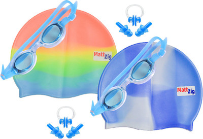 

MattZig Zigsy (Two Swimming Caps + Two Swimming Goggles + Two Nose Clips + Two Pairs of Ear Plugs) Swimming Kit