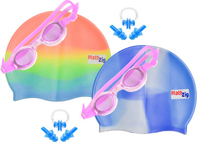 

MattZig Zigsy (Two Swimming Caps + Two Swimming Goggles + Two Nose Clips + Two Pairs of Ear Plugs) Swimming Kit
