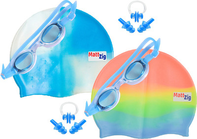 

MattZig Zigsy (Two Swimming Caps + Two Swimming Goggles + Two Nose Clips + Two Pairs of Ear Plugs) Swimming Kit