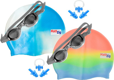 

MattZig Zigsy (Two Swimming Caps + Two Swimming Goggles + Two Nose Clips + Two Pairs of Ear Plugs) Swimming Kit