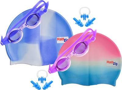 

MattZig Zigsy (Two Swimming Caps + Two Swimming Goggles + Two Nose Clips + Two Pairs of Ear Plugs) Swimming Kit