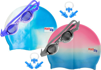 

MattZig Zigsy (Two Swimming Caps + Two Swimming Goggles + Two Nose Clips + Two Pairs of Ear Plugs) Swimming Kit