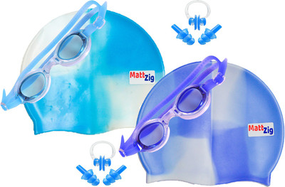 

MattZig Zigsy (Two Swimming Caps + Two Swimming Goggles + Two Nose Clips + Two Pairs of Ear Plugs) Swimming Kit