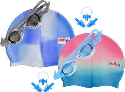 

MattZig Zigsy (Two Swimming Caps + Two Swimming Goggles + Two Nose Clips + Two Pairs of Ear Plugs) Swimming Kit
