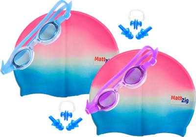

MattZig Zigsy (Two Swimming Caps + Two Swimming Goggles + Two Nose Clips + Two Pairs of Ear Plugs) Swimming Kit