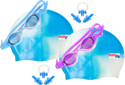 

MattZig Zigsy (Two Swimming Caps + Two Swimming Goggles + Two Nose Clips + Two Pairs of Ear Plugs) Swimming Kit