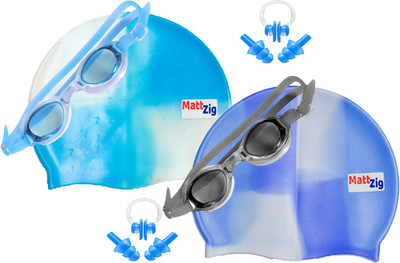 

MattZig Zigsy (Two Swimming Caps + Two Swimming Goggles + Two Nose Clips + Two Pairs of Ear Plugs) Swimming Kit