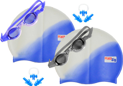 

MattZig Zigsy (Two Swimming Caps + Two Swimming Goggles + Two Nose Clips + Two Pairs of Ear Plugs) Swimming Kit