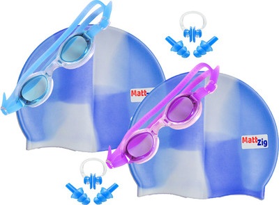 

MattZig Zigsy (Two Swimming Caps + Two Swimming Goggles + Two Nose Clips + Two Pairs of Ear Plugs) Swimming Kit