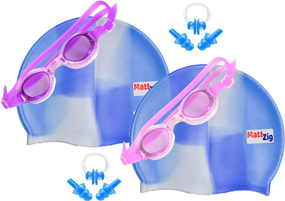 

MattZig Zigsy (Two Swimming Caps + Two Swimming Goggles + Two Nose Clips + Two Pairs of Ear Plugs) Swimming Kit