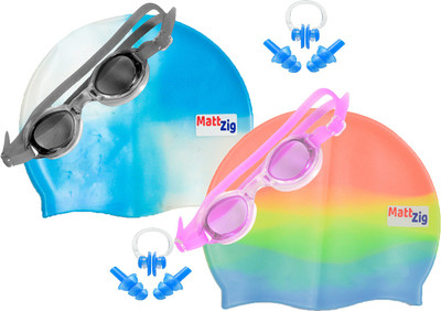 

MattZig Zigsy (Two Swimming Caps + Two Swimming Goggles + Two Nose Clips + Two Pairs of Ear Plugs) Swimming Kit