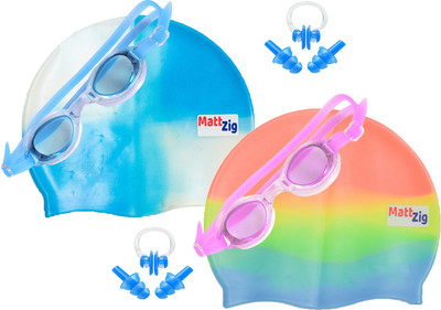 

MattZig Zigsy (Two Swimming Caps + Two Swimming Goggles + Two Nose Clips + Two Pairs of Ear Plugs) Swimming Kit