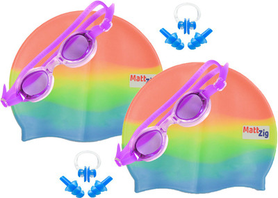 

MattZig Zigsy (Two Swimming Caps + Two Swimming Goggles + Two Nose Clips + Two Pairs of Ear Plugs) Swimming Kit