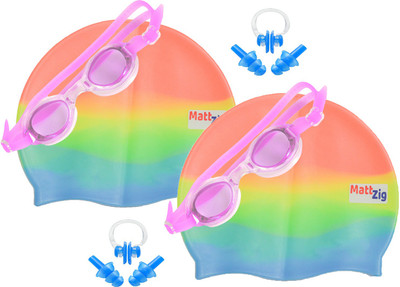 

MattZig Zigsy (Two Swimming Caps + Two Swimming Goggles + Two Nose Clips + Two Pairs of Ear Plugs) Swimming Kit