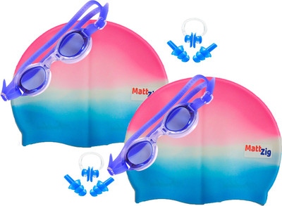 

MattZig Zigsy (Two Swimming Caps + Two Swimming Goggles + Two Nose Clips + Two Pairs of Ear Plugs) Swimming Kit