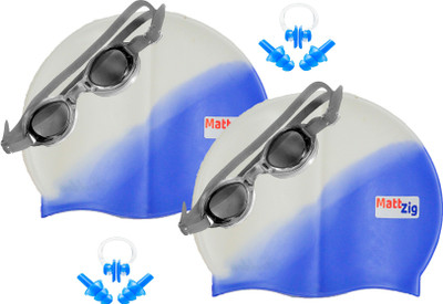 

MattZig Zigsy (Two Swimming Caps + Two Swimming Goggles + Two Nose Clips + Two Pairs of Ear Plugs) Swimming Kit