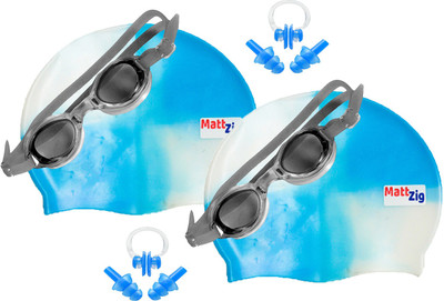 

MattZig Zigsy (Two Swimming Caps + Two Swimming Goggles + Two Nose Clips + Two Pairs of Ear Plugs) Swimming Kit