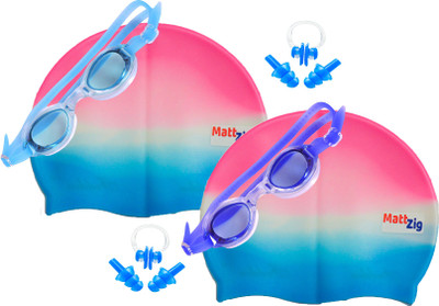 

MattZig Zigsy (Two Swimming Caps + Two Swimming Goggles + Two Nose Clips + Two Pairs of Ear Plugs) Swimming Kit