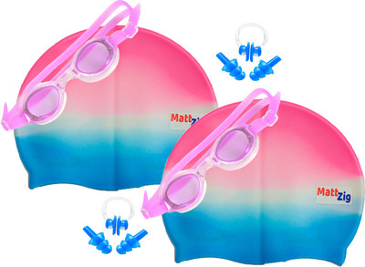 

MattZig Zigsy (Two Swimming Caps + Two Swimming Goggles + Two Nose Clips + Two Pairs of Ear Plugs) Swimming Kit