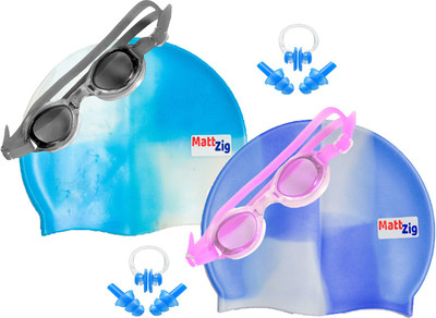 

MattZig Zigsy (Two Swimming Caps + Two Swimming Goggles + Two Nose Clips + Two Pairs of Ear Plugs) Swimming Kit