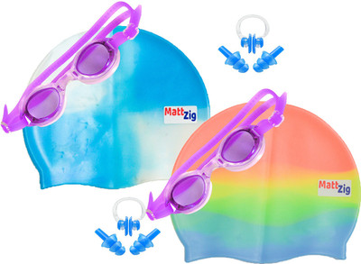 

MattZig Zigsy (Two Swimming Caps + Two Swimming Goggles + Two Nose Clips + Two Pairs of Ear Plugs) Swimming Kit