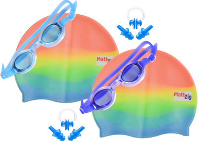 

MattZig Zigsy (Two Swimming Caps + Two Swimming Goggles + Two Nose Clips + Two Pairs of Ear Plugs) Swimming Kit