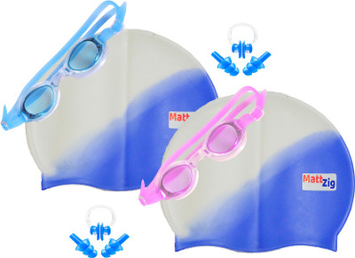 

MattZig Zigsy (Two Swimming Caps + Two Swimming Goggles + Two Nose Clips + Two Pairs of Ear Plugs) Swimming Kit