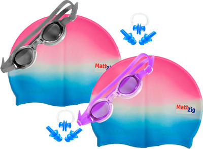 

MattZig Zigsy (Two Swimming Caps + Two Swimming Goggles + Two Nose Clips + Two Pairs of Ear Plugs) Swimming Kit
